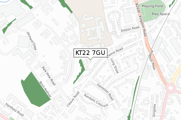 KT22 7GU map - large scale - OS Open Zoomstack (Ordnance Survey)