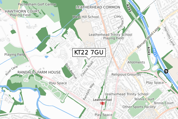 KT22 7GU map - small scale - OS Open Zoomstack (Ordnance Survey)