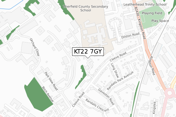 KT22 7GY map - large scale - OS Open Zoomstack (Ordnance Survey)