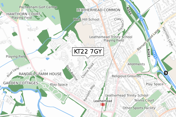 KT22 7GY map - small scale - OS Open Zoomstack (Ordnance Survey)