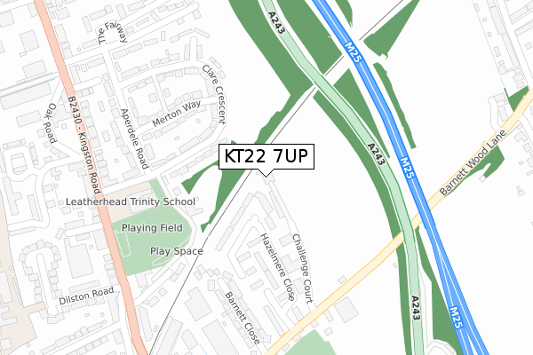 KT22 7UP map - large scale - OS Open Zoomstack (Ordnance Survey)