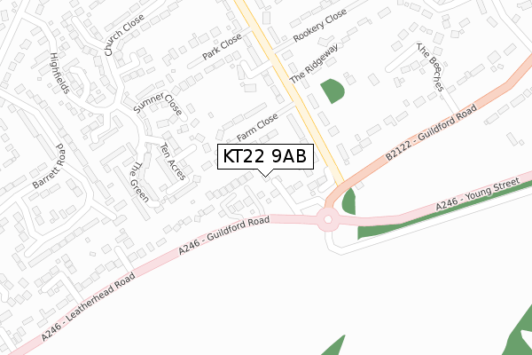 KT22 9AB map - large scale - OS Open Zoomstack (Ordnance Survey)