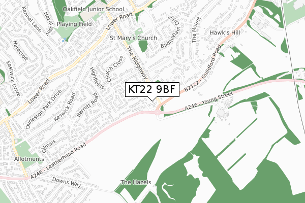 KT22 9BF map - small scale - OS Open Zoomstack (Ordnance Survey) KT22 9BF map - small scale - OS Open Zoomstack (Ordnance Survey)