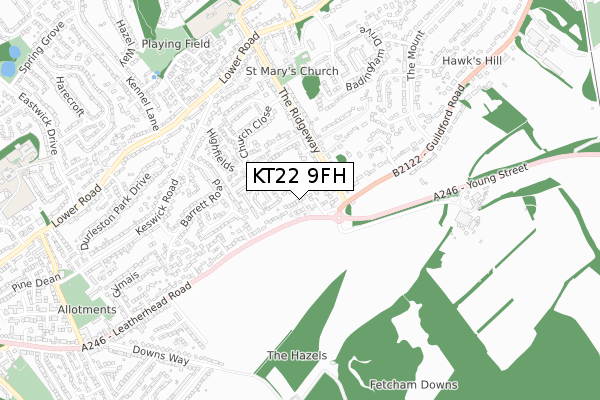 KT22 9FH map - small scale - OS Open Zoomstack (Ordnance Survey) KT22 9FH map - small scale - OS Open Zoomstack (Ordnance Survey)