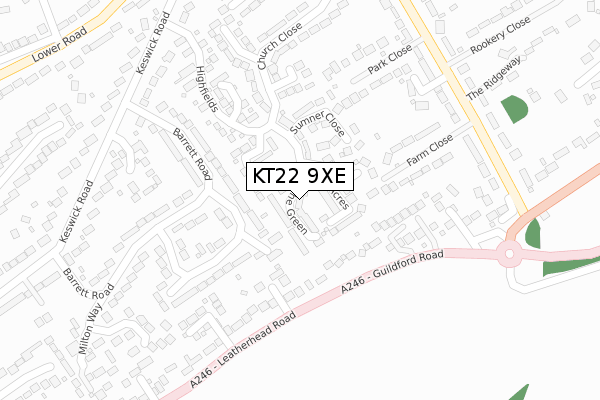 KT22 9XE map - large scale - OS Open Zoomstack (Ordnance Survey)