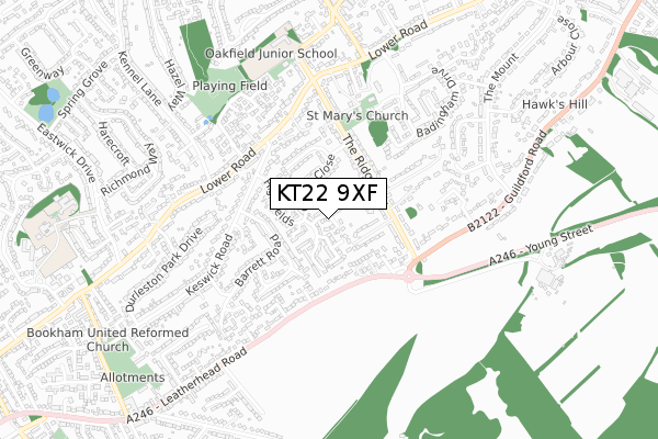 KT22 9XF map - small scale - OS Open Zoomstack (Ordnance Survey)