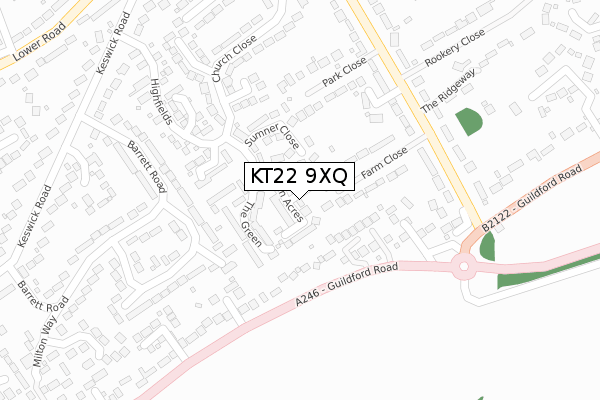 KT22 9XQ map - large scale - OS Open Zoomstack (Ordnance Survey)