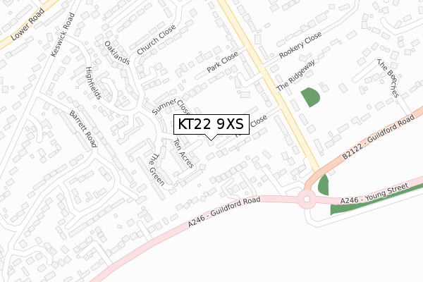 KT22 9XS map - large scale - OS Open Zoomstack (Ordnance Survey)