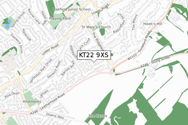 KT22 9XS map - small scale - OS Open Zoomstack (Ordnance Survey)