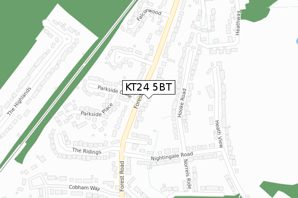 KT24 5BT map - large scale - OS Open Zoomstack (Ordnance Survey)