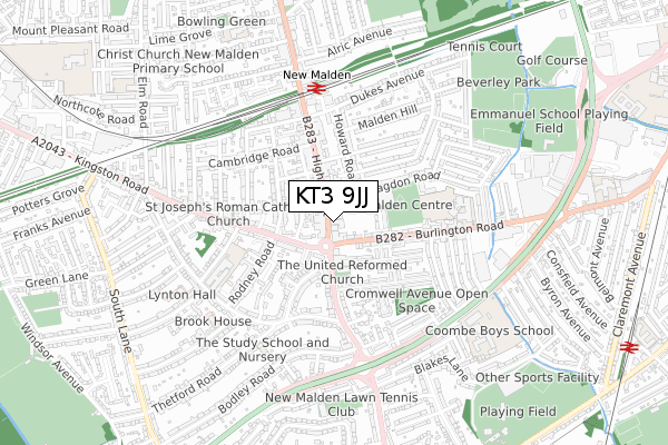 KT3 9JJ map - small scale - OS Open Zoomstack (Ordnance Survey) KT3 9JJ map - small scale - OS Open Zoomstack (Ordnance Survey)