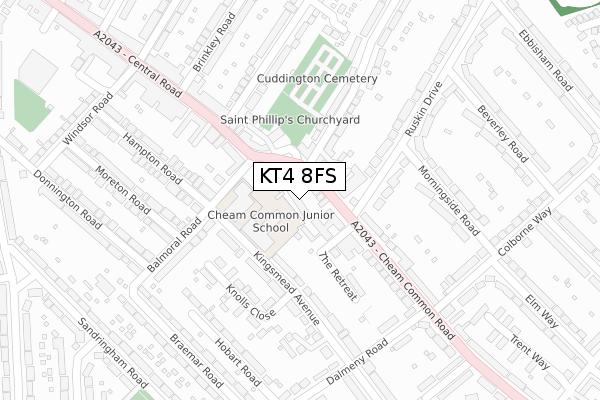 KT4 8FS map - large scale - OS Open Zoomstack (Ordnance Survey)
