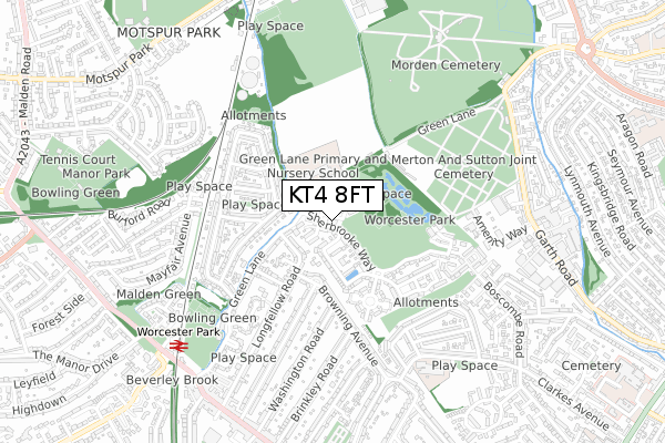 KT4 8FT map - small scale - OS Open Zoomstack (Ordnance Survey)