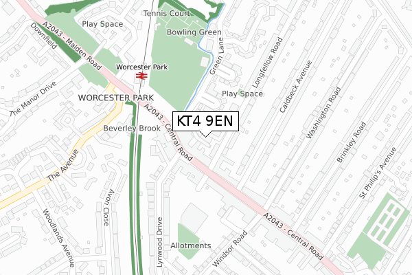 KT4 9EN map - large scale - OS Open Zoomstack (Ordnance Survey)