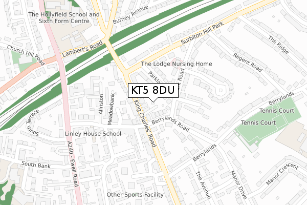 KT5 8DU map - large scale - OS Open Zoomstack (Ordnance Survey)