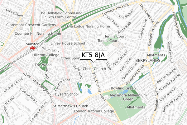 KT5 8JA map - small scale - OS Open Zoomstack (Ordnance Survey)