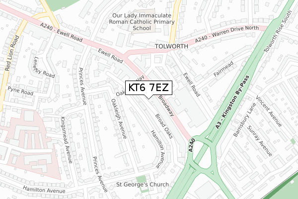 KT6 7EZ map - large scale - OS Open Zoomstack (Ordnance Survey)