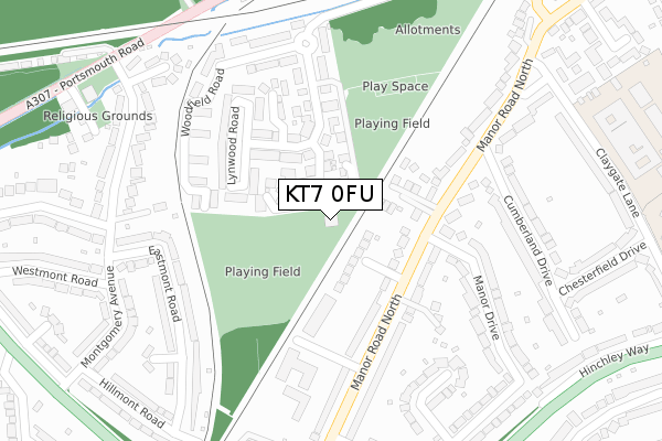 KT7 0FU map - large scale - OS Open Zoomstack (Ordnance Survey)