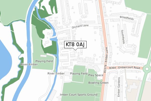 KT8 0AJ map - large scale - OS Open Zoomstack (Ordnance Survey)