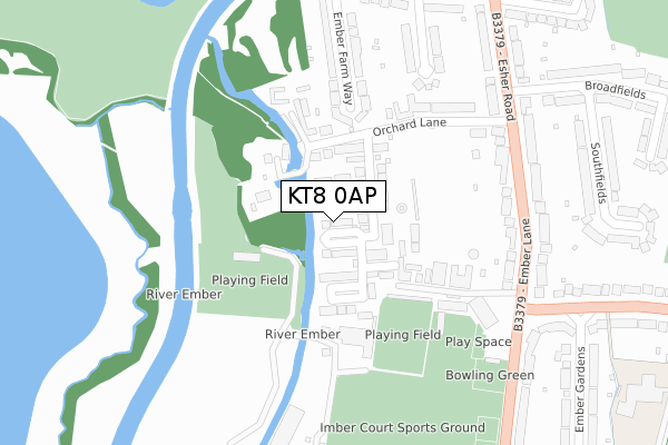 KT8 0AP map - large scale - OS Open Zoomstack (Ordnance Survey)