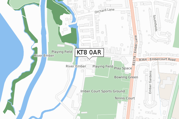 KT8 0AR map - large scale - OS Open Zoomstack (Ordnance Survey)