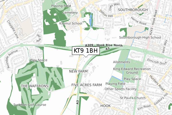 KT9 1BH map - small scale - OS Open Zoomstack (Ordnance Survey)