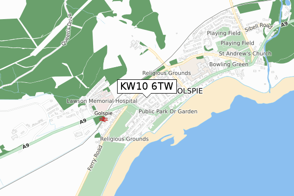 KW10 6TW map - small scale - OS Open Zoomstack (Ordnance Survey)