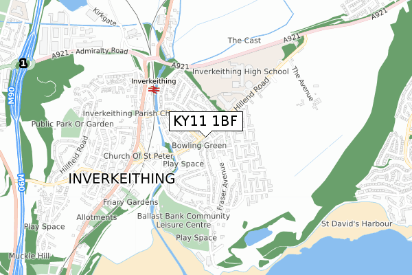 KY11 1BF map - small scale - OS Open Zoomstack (Ordnance Survey)