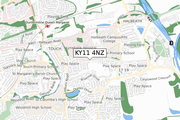 KY11 4NZ map - small scale - OS Open Zoomstack (Ordnance Survey)