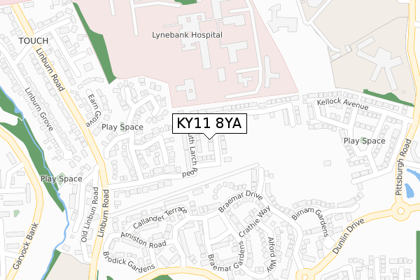 KY11 8YA map - large scale - OS Open Zoomstack (Ordnance Survey)