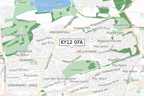 KY12 0FA map - small scale - OS Open Zoomstack (Ordnance Survey)