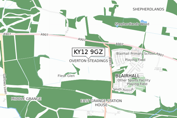KY12 9GZ map - small scale - OS Open Zoomstack (Ordnance Survey)