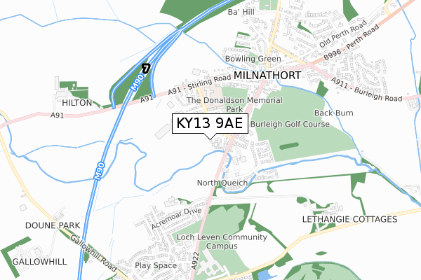 KY13 9AE map - small scale - OS Open Zoomstack (Ordnance Survey)