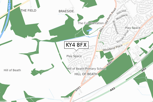 KY4 8FX map - small scale - OS Open Zoomstack (Ordnance Survey)