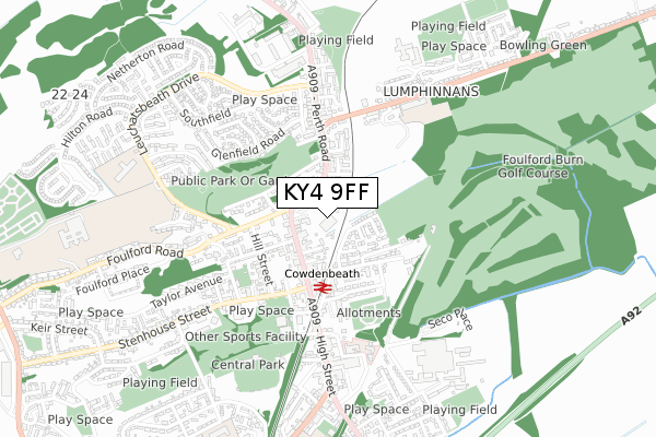 KY4 9FF map - small scale - OS Open Zoomstack (Ordnance Survey)