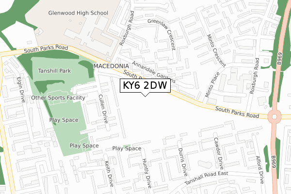 KY6 2DW map - large scale - OS Open Zoomstack (Ordnance Survey)