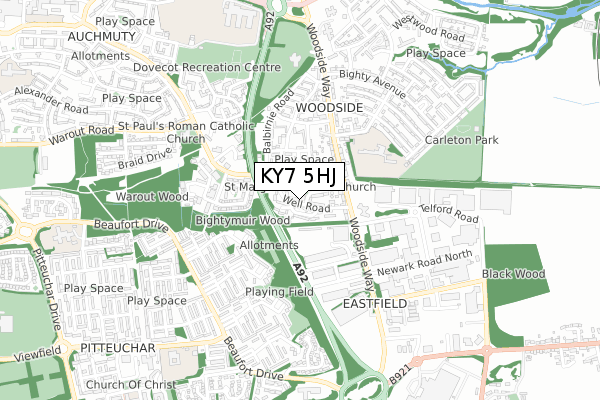 KY7 5HJ map - small scale - OS Open Zoomstack (Ordnance Survey)