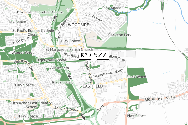KY7 9ZZ map - small scale - OS Open Zoomstack (Ordnance Survey)