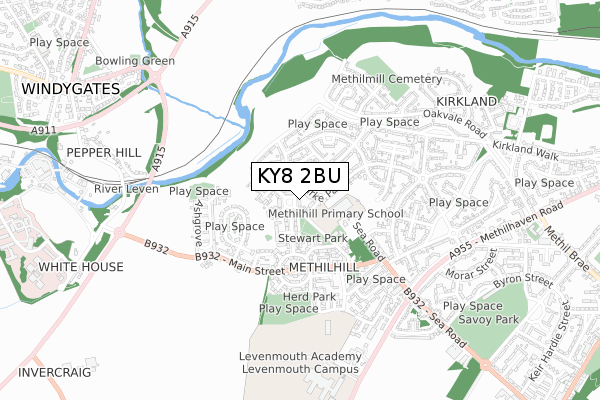 KY8 2BU map - small scale - OS Open Zoomstack (Ordnance Survey)