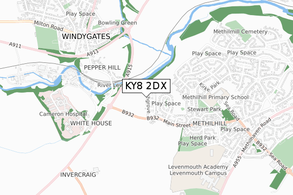 KY8 2DX map - small scale - OS Open Zoomstack (Ordnance Survey)