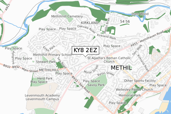 KY8 2EZ map - small scale - OS Open Zoomstack (Ordnance Survey)