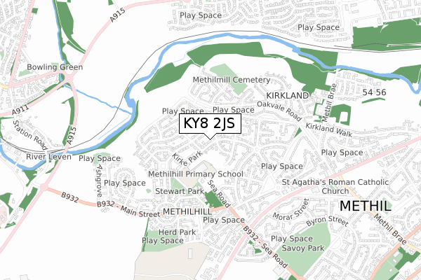 KY8 2JS map - small scale - OS Open Zoomstack (Ordnance Survey)