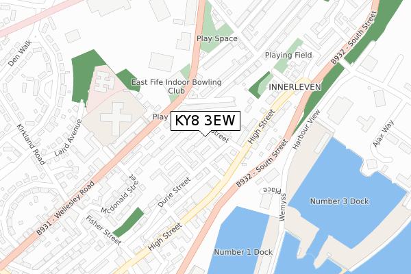 KY8 3EW map - large scale - OS Open Zoomstack (Ordnance Survey)