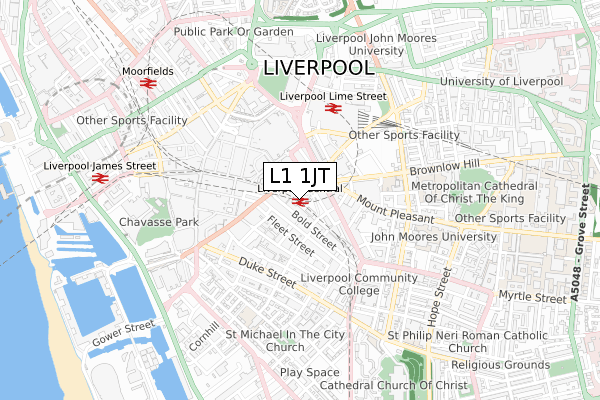 L1 1JT map - small scale - OS Open Zoomstack (Ordnance Survey)