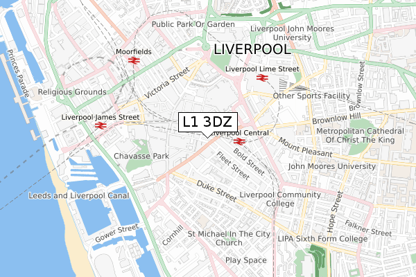 L1 3DZ map - small scale - OS Open Zoomstack (Ordnance Survey)