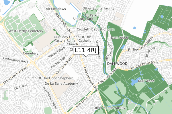 L11 4RJ map - small scale - OS Open Zoomstack (Ordnance Survey)