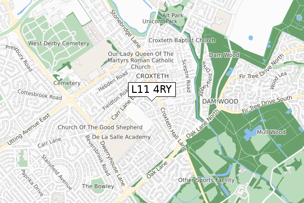 L11 4RY map - small scale - OS Open Zoomstack (Ordnance Survey)