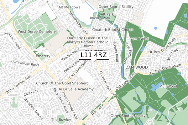 L11 4RZ map - small scale - OS Open Zoomstack (Ordnance Survey)