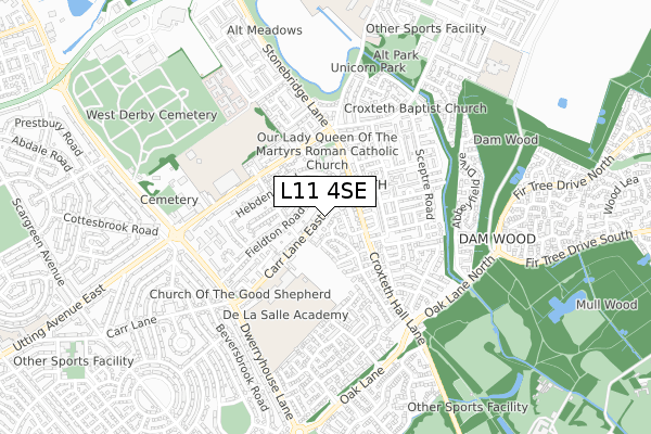 L11 4SE map - small scale - OS Open Zoomstack (Ordnance Survey)