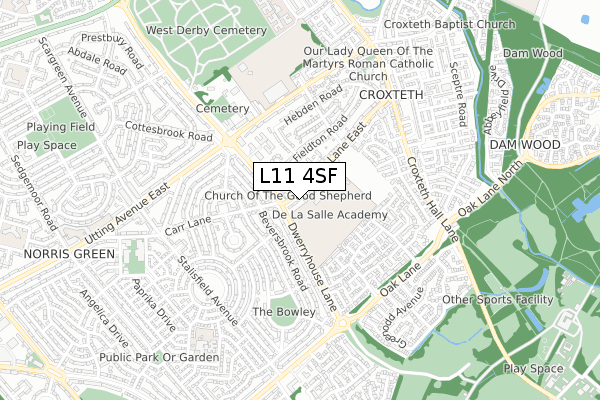 L11 4SF map - small scale - OS Open Zoomstack (Ordnance Survey)